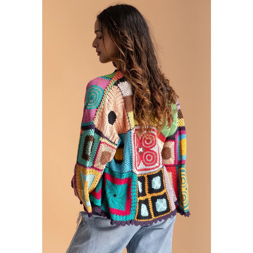 SAACHI Colorful Crochet Cotton Cardigan Jacket NWT - Picture 5 of 8